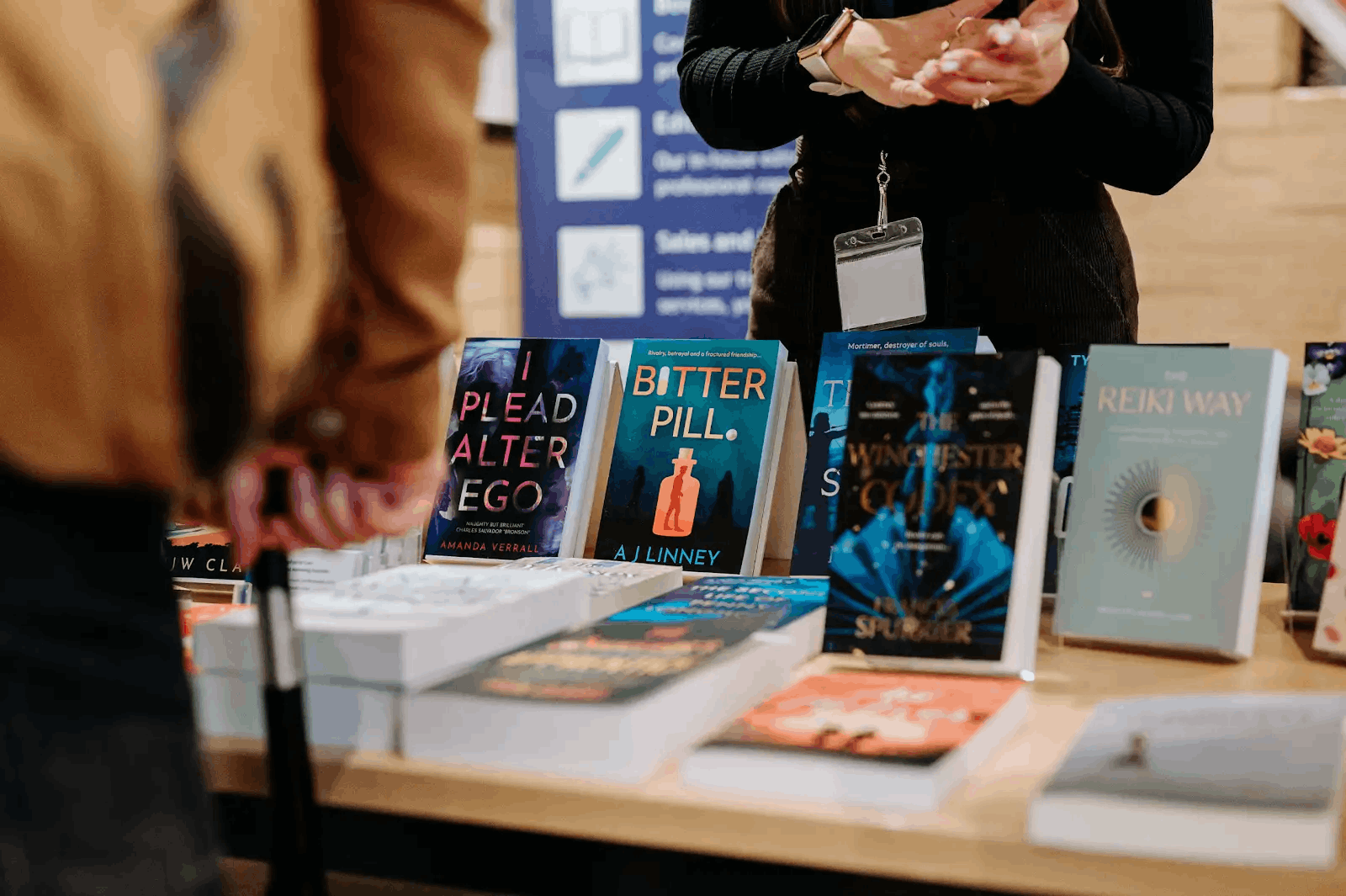 Books displayed at an event